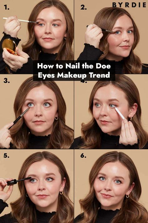 Doe Eye Makeup Tutorials, Doe Eye Makeup Tutorial Make Up, Doe Eyes Tutorial, Doe Eye Makeup, Skincare Favorites, Eyeliner Application, Powdered Eyeliner, Matte Eyeshadow Palette, Black Lashes