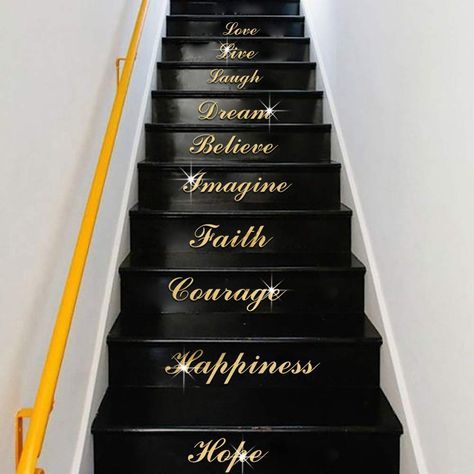 PRICES MAY VARY. Acylic Material: The surface of this stairway decal is smooth, watertight, which is very suitable for decorating your family.This wall sticker is made of high quality acrylic material, durable, and non-aging Adhensive Back: Back with adhesive, easy to install, the stair riser can be directly pasted on a smooth surface.Product Size: Approx. 44 x 113 cm/17.3 x 44.5 inch Speical Design: With English letter on the surface, the floor decor has a fashion sense, which can make your hom Stair Decals, Word Art Quotes, Stair Stickers, Mirror Decal, Mirror Stickers, Wall Stickers Home Decor, Mirror Wall Stickers, Mirror Effect, Wall Stickers Home