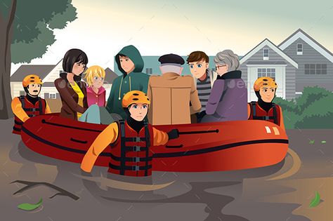 Rescue Team Helping People During Flooding People Illustrations, Cartoon Wedding Invitations, Boat Illustration, Islamic Cartoon, Rescue Team, Still Life Drawing, People Illustration, Cartoon Clip Art, Illustration Character Design