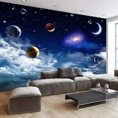 Wallpaper Solar System, Photo Wallpaper Bedroom, Solar System Wallpaper, Hotel Bedding Sets, System Wallpaper, Foto 3d, Tv In Bedroom, Hand Painted Decor, Space Room