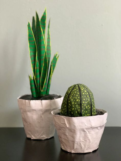 Upcycle Final Report: Papier-Mâché Plants – Aesthetics of Design Paper Mache Plant Pots, Paper Mache Cactus, Paper Mache Plants, Clay Plant Pots, Cactus Craft, Paper Garden, Sculpture Inspiration, Uses For Coffee Grounds, Cactus Planter