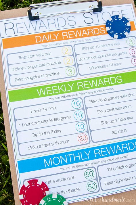 Let your kids earn rewards with their kids chore system. They can save up for big rewards and learn to manage their money. Housefulofhandmade.com Behavior Chart Toddler, Kids Reward Chart, Reward System For Kids, Chore Rewards, Token System, Age Appropriate Chores For Kids, Chore System, Child Behavior Chart, Chore Chart For Kids