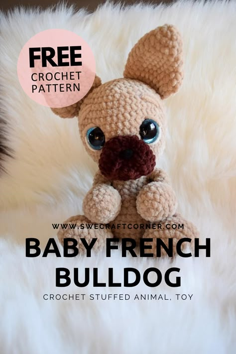 Crochet Bulldog Pattern, Crochet Animal Patterns For Beginners, Soft Amigurumi Free Pattern, Amigurumi French Bulldog Free Pattern, Amigurumi Blanket Yarn, French Bulldog Amigurumi, Big Yarn Crochet Stuffed Animals, Stuffy Crochet Pattern, Crochet Dog Plushie Free Pattern