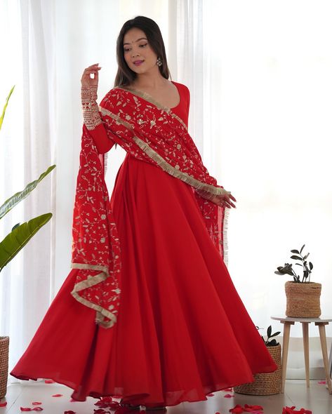 Comment “Link” To Get Details In DM ❤️ Red Pure Soft Fox Georgette Anarkali Suit Set With Huge Flair, Dupatta & Pant Search “KB 241” On Our Website To Shop 👗 Hurry, Book Fast To Make This Festival Season Unforgettable ✨ Shop Now From www.BahuPalace.com Link In Bio DM/WhatsApp Us At +91 9409911700 💖 Take Screenshot & Send Us To WhatsApp For More Details! Which One You Want To Buy/Inquiry? 🙈 100% Quality Assured Premium Product With Pocket Friendly Price | Free Express Shipping | Cash On D... Georgette Anarkali Dress, Cotton Pent, Pink Suits Women, Red Anarkali Suits, Indian Long Dress, Pink Anarkali Suits, Flair Sleeves, Suits For Women Indian, Georgette Anarkali Suits