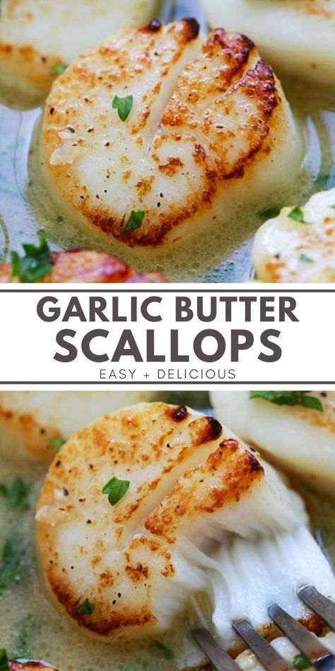 Sauce For Scallops, Grilled Scallops Recipe, Garlic Butter Scallops, Scallop Recipes Healthy, Easy Scallop Recipes, Butter Scallops, Seafood Dish Recipes, Scallop Dishes, Grilled Scallops