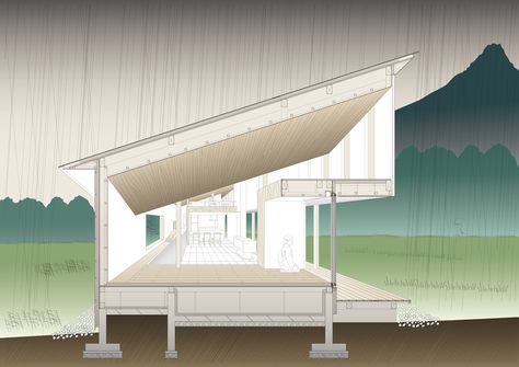 Shed Roof House,Section Detail Shed Roof Architecture, Japan Architecture House, Fuji House, Shed Roof House, Shed Roof Design, Roof Skylight, Tourist Center, Roof House, Harmony House