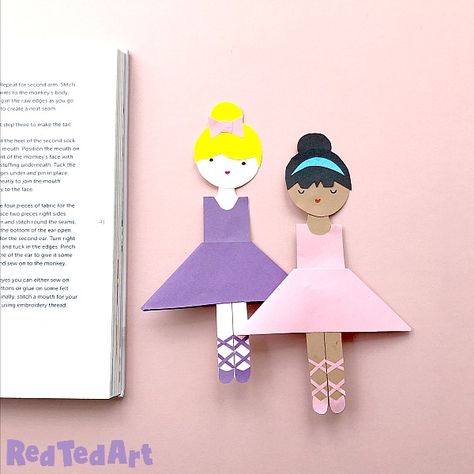 Easy Ballerina Corner Bookmark Design - Red Ted Art Paper Ballerina, Costume Dinosaure, Basic Origami, Dance Crafts, Bookmark Design, Red Ted Art, Origami Bookmark, Corner Bookmark, Ballerina Tutu