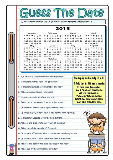 Guess The Date, Ordinal Numbers, Grammar Practice, The Calendar, English Activities, English Tips, Esl Teaching, Teaching Jobs, Free Printable Worksheets