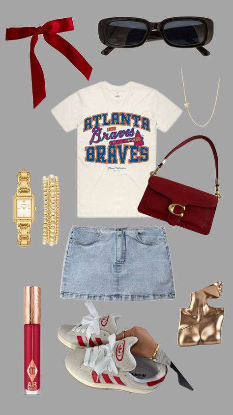 Atlanta Braves Outfit, Braves Game Outfit, College Football Game Outfit, College Gameday Outfits, Game Outfit, Tailgate Outfit, Estilo Hippy, Football Game Outfit, Baseball Outfit