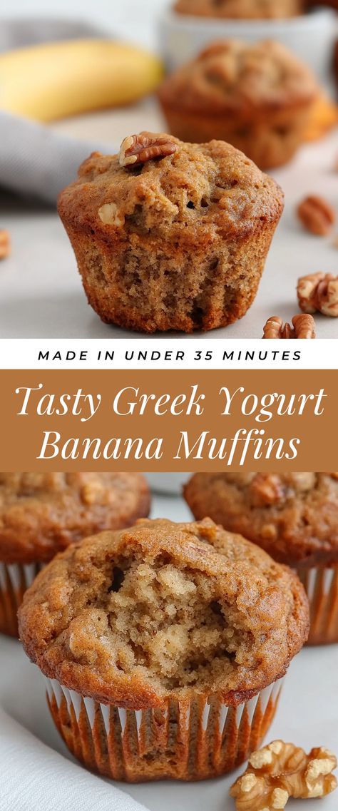 Image for Tasty Greek Yogurt Banana Muffins How To Make Protein Muffins, Healthy Recipes Greek Yogurt, Healthy Peach Muffins Greek Yogurt, Healthy Treats With Bananas, Easy Protein Banana Muffins, Banana Healthy Snack, Whipped Greek Yogurt Dessert, Healthy Desserts Using Greek Yogurt, Banana Bread Protein Muffins