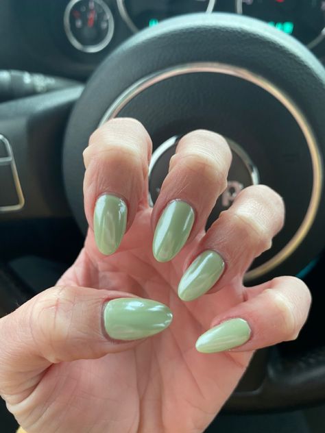 Simple Sage Green Nails, Trendy Green Nails, Chic Almond Nails, Chrome Acrylic Nails, Sage Green Nails, Lime Nails, Lime Green Nails, Mint Green Nails, Mint Nails