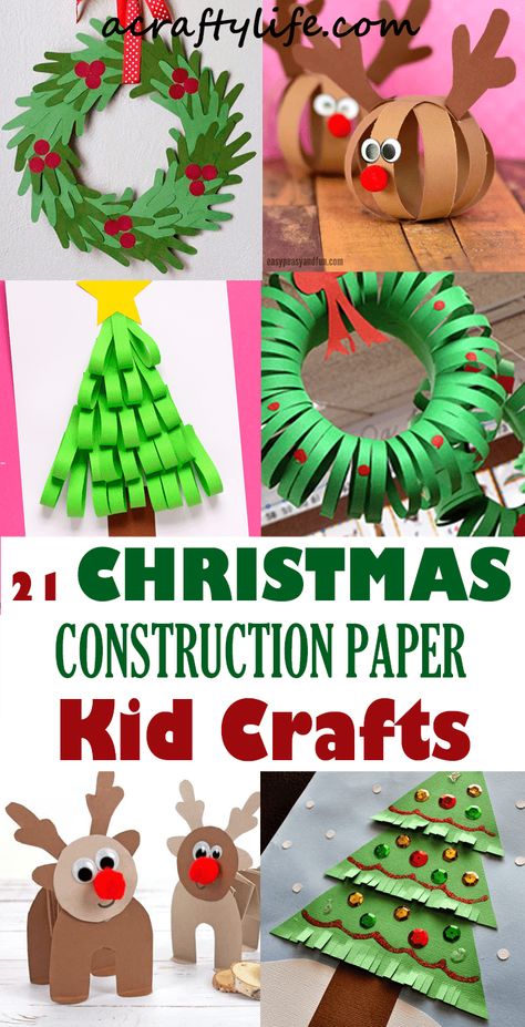 21 Christmas Construction Paper Crafts for Kids - A Crafty Life Christmas Construction Paper Crafts, Construction Paper Crafts For Kids, Kindergarten Christmas Crafts, Construction Christmas, Construction Paper Crafts, Christmas Crafts For Toddlers, Christmas Gifts To Make, Paper Christmas Decorations, Preschool Christmas Crafts