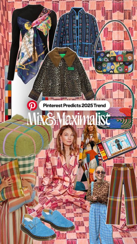 #PinterestPredicts2025 Trend. More is more. This year, you will mix and match brilliantly bold patterns, eclectic prints and delightful textures in all colors of the rainbow. Oh, and layering—lots of it! Pinterest Predicts, Maximalist Aesthetic, Eclectic Prints, More Is More, Colors Of The Rainbow, Mix N Match, The Rainbow, Rainbow Colors, Stylish Outfits