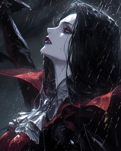 Vampire in the Rain AI Generated / Midjourney #ai #midjourney #vampireart #vampira #vampire #darkanime #animestyle Vampire Gothic Art, Vampire Anime Woman, Vampire Art Female Gothic, Vampire Lady Art, Fantasy Vampire Art, Vampire Woman Aesthetic, Vampire Anime Female, Female Vampire Character Design, Vampire Digital Art