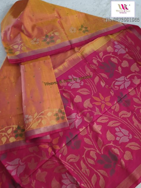 Handwoven Uppada Jamdani silk saree. Weaves & hues by aparna. Ph-+919673991965  #uppada #jamdani #handloom #handwoven #sarees #silk Uppada Jamdani Sarees, Saree Tips, Kids Gown Design, Uppada Sarees, Sarees Silk, Silk Saree Blouse Designs, Simple Blouse Designs, Kids Gown, Jamdani Saree