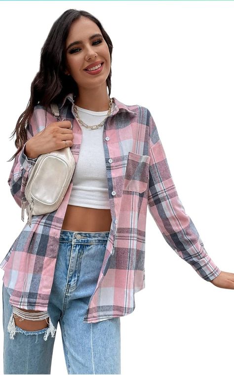 Check Shirts For Girls, Check Shirt Outfit Women, Checkered Shirt Outfit, Checked Shirt Outfit, Checked Shirt Women, Kurti Sleeves, Womens Flannel, Outfits Primavera, Kurti Sleeves Design