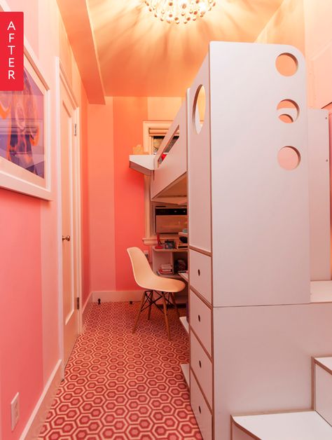 Before & After: A Small, Narrow Bedroom Gets Everything It Needs Small Narrow Bedroom, Kids Bedroom Makeover, Narrow Bedroom, Whimsical Bedroom, Narrow Rooms, Modern Kids Bedroom, Maids Room, Room Redesign, Attic Bedroom