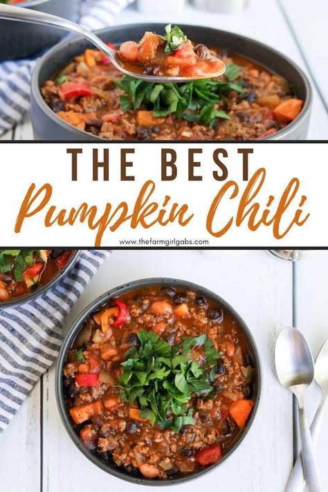 Chili Seasonings, Easy Antipasto Salad, Ground Beef Beans, Classic Chili Recipe, Delicious Chili Recipe, Puree Recipes, Pumpkin Chili Recipe, Classic Chili, Pumpkin Dishes