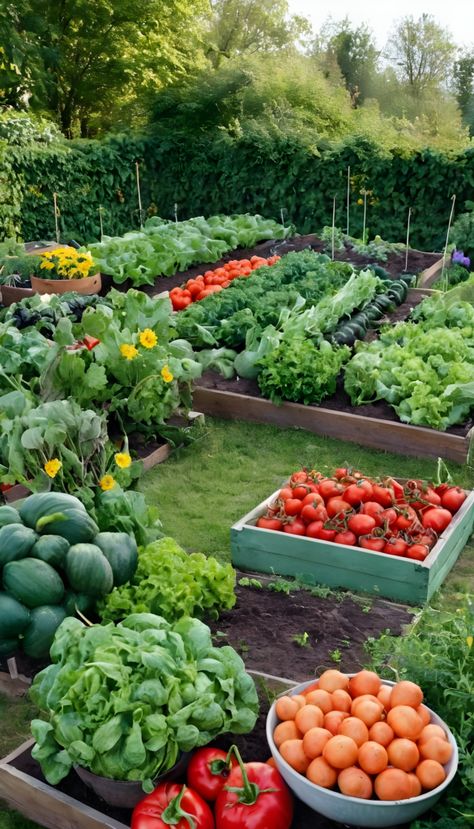 27 Genius Vegetable Garden Ideas for a Bountiful Harvest Dream Vegtable Gardens, Home Vegetable Garden Design Backyards, Fruit And Veggie Garden Aesthetic, Fruit And Veg Garden, Farm Vegetables, Garden Aesthetic Vegetable, Big Vegetable Garden, Veg Gardens, Garden Lifestyle