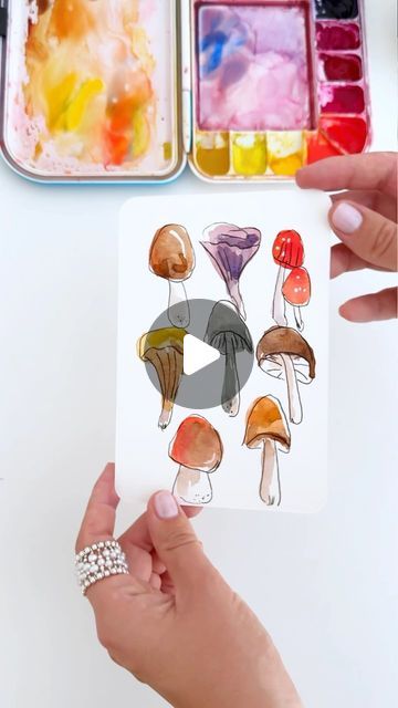 Anna Koliadych on Instagram: "Fun and easy way to paint fall forest mushrooms 🍄🍂 with #watercolor #watercolortutorial #crafts #diy #watercolorpainting #artprocess #watercolorillustration #inspiration #watercolour" Mushroom Watercolor, Watercolor Mushroom, Watercolor Videos, Forest Mushrooms, Fall Forest, Watercolor Video, Easy Watercolor, Watercolour Tutorials, Process Art