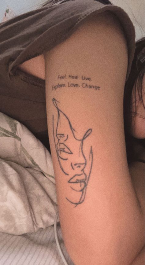 #tattoos Faces Outline Tattoo, Red Patch Work Tattoo, Mind And Soul Tattoos, Fine Line Woman Silhouette Tattoo, It Girl Tattoo, Interesting Tattoos For Women, New Start Tattoo, 2x2 Tattoo Ideas For Women, Anger Issues Tattoo