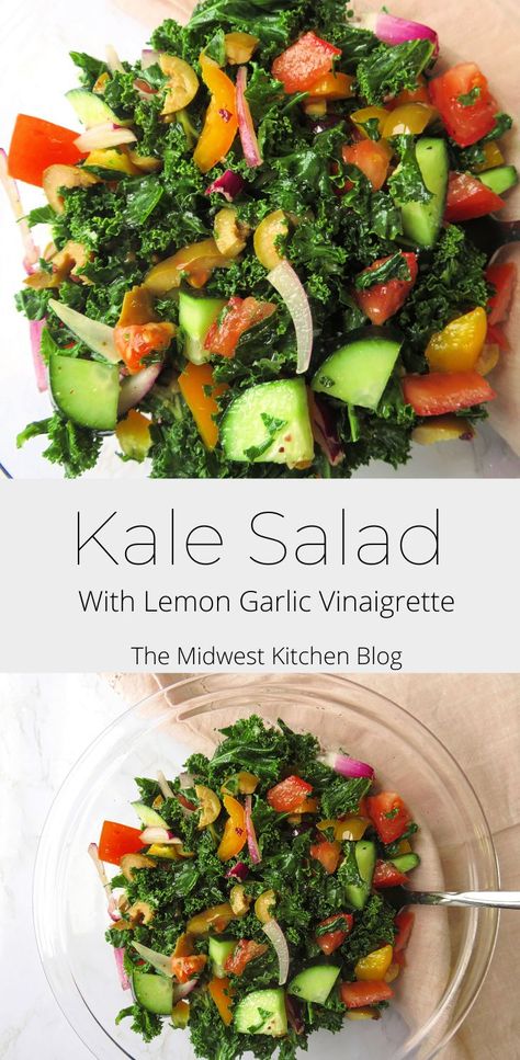 Lemon Garlic Vinaigrette, Marinated Kale Salad, Easy Kale Salad, Marinated Kale, Midwest Kitchen, Garlic Vinaigrette, Bell Pepper Salad, Lunch Homemade, Kale Salad Recipes