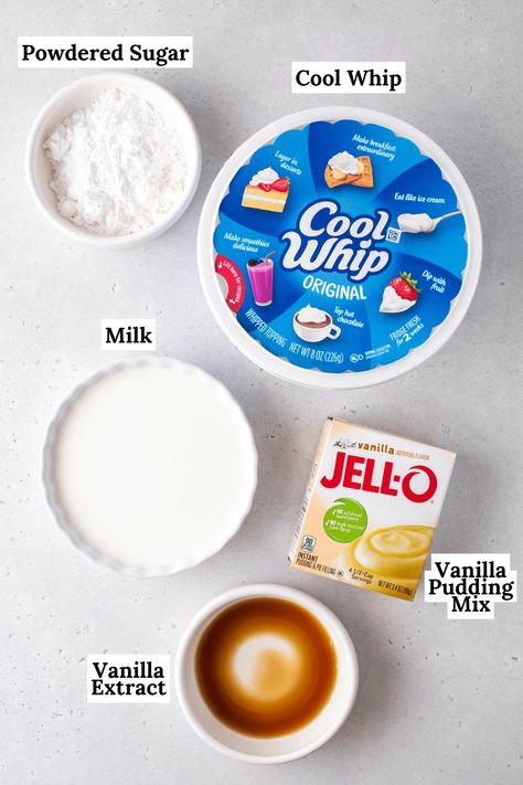 This easy cool whip frosting recipe is the perfect topping for cakes and cupcakes. In just 5 minutes with 5 simple ingredients, you'll have a delicious, creamy homemade frosting. Fluffy Whipped Frosting, Cool Whip Icing Recipe, Cool Whip Frosting Recipe, Cool Whip Pudding, Whipped Icing Recipes, Pudding Icing, Whip Frosting, Pudding Frosting, Cool Whip Frosting