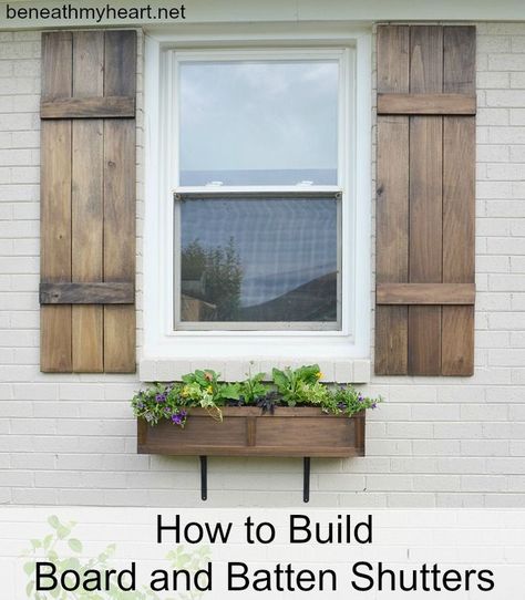 How to Build Board and Batten Shutters Outside Window Shutters Ideas, Cheap Landscaping, Windows Shutters, Diy Shutters, Board And Batten Shutters, Farmhouse Renovation, Shutters Exterior, Exterior Makeover, Wood Shutters