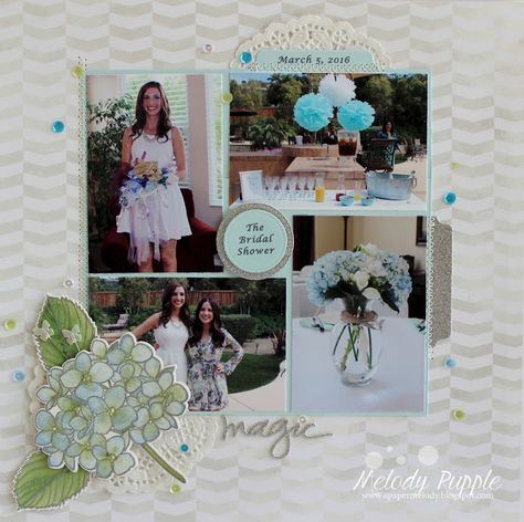 Magic - Working on a Scrapbook Bridal Shower Layout, Shower Layout, Scrapbook Examples, Bridal Shower Scrapbook, Wedding Scrapbook Pages, Scrapbook Project, Wedding Scrapbooking Layouts, Beautiful Scrapbook Layouts, Love Scrapbook