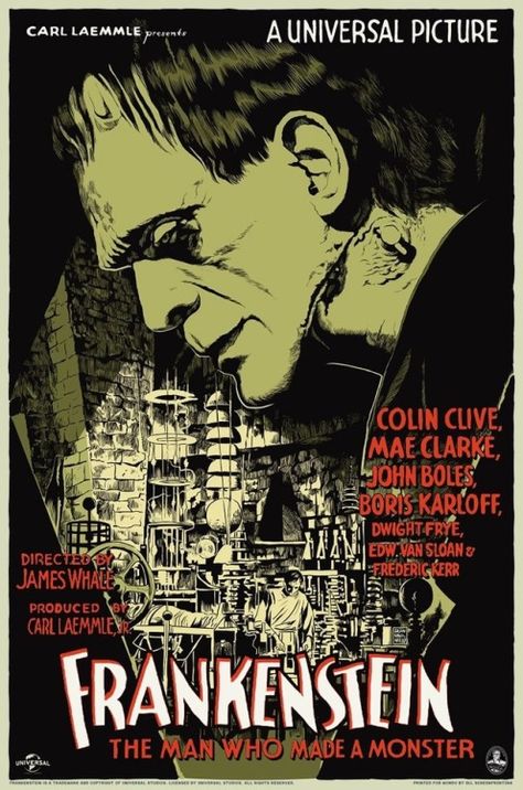 Francesco Francavilla, Universal Monsters Art, Mondo Posters, Universal Studios Monsters, Frankenstein Art, Film Vintage, Boris Karloff, Film Horror, Classic Movie Posters