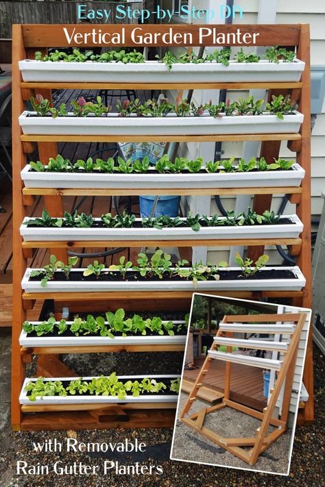 Vertical Vegetable Gardens, Garden Escape, Gutter Garden, Vertical Garden Planters, Vertical Garden Indoor, Vertical Garden Design, Vertical Herb Garden, Vertical Garden Wall, Vegetable Garden Diy