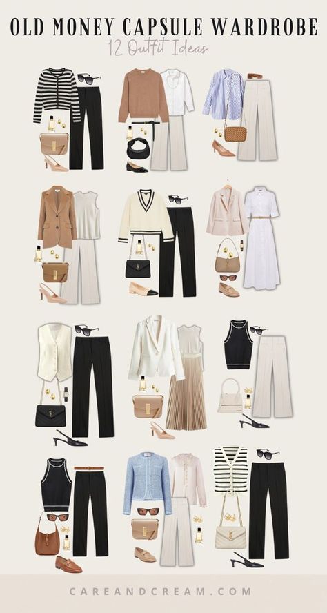 Looking to create an old money capsule wardrobe? Our essentials guide has you covered! Learn how to look old money and achieve the timeless old money aesthetic. This guide also includes old money outfit ideas. Plus: quiet luxury capsule wardrobe, old money wardrobe essentials women, old money aesthetic women, old money aesthetic outfits, timeless capsule wardrobe, old money closet essentials. Work Commute Outfit, Outfits For Picnic Casual Simple, Capsule Athletic Wardrobe, Classic Women’s Style, Classy Casual Date Night Outfit, European City Summer Outfits, Car Saleswoman Outfit, Bussines Casual Woman Outfit Summer, Tradeshow Outfit Women