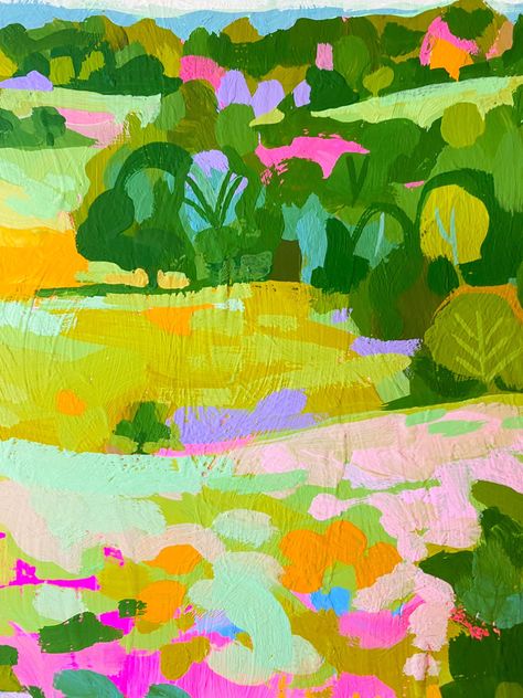 Sophie Mcpike, Dappled Light, Painting Landscape, Rolling Hills, Plein Air, Illustration Art, Illustrations, Drawings, Pink