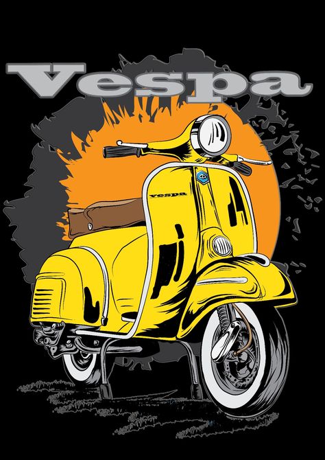 Vespa Vector Design, Vespa Scooters Vintage, Vespa Cartoon, Vespa Vector, Vespa Illustration, Vespa Vbb, Truk Besar, Minimal Shirt Design, Vintage Motorcycle Posters