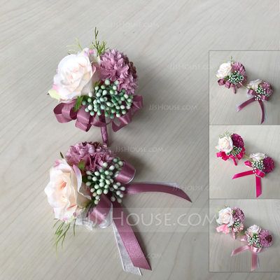 [£ 10.00] Free-Form Silk linen Wrist Corsage/Boutonniere - Wrist Corsage/Boutonniere (123124016) Pink And White Corsage And Boutonniere, Hot Pink And White Corsage, Corsage Pink And White, Black And Pink Corsage And Boutonniere, White Corsage With Pink Accent, Bridal Corsage, Mom Wedding, Corsage Wedding, Amazing Weddings