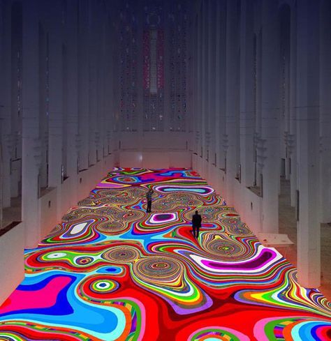 Miguel Chevalier: Magic Carpets 2014. The spectacular lighting installation turned the massive floor of the Sacré Coeur church in Casablanca into a joyful interactive experience. Interaktives Design, Lights Artist, Interactive Art, Art Installation, Magic Carpet, Sculpture Installation, Light Installation, Land Art, Public Art