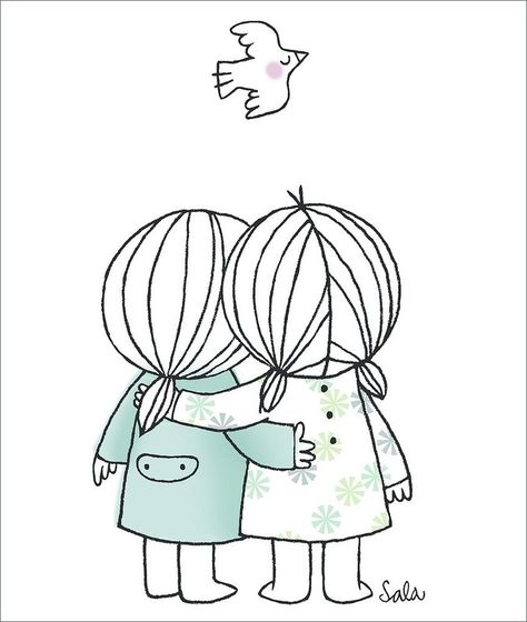 Best Friend Sketches, 가족 일러스트, Sisters Drawing, Friends Sketch, Drawings For Boyfriend, Cute Sister, Best Friends Cartoon, Friends Illustration, Bff Drawings