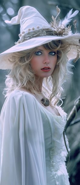 White Witch Costume Ideas, Witch Hat White, Winter Witch Makeup, White Witch Costume, Witches Dinner, White Haired Witch, Blonde Witch, Witch Face Paint, Raven Witch