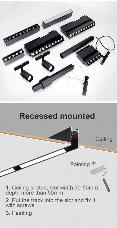 $33.99 - 87.99 LED Magnet Track Rail Recessed Surface Ceiling DC 48V Indoor System Connector Rail Strip For Led Magnetic Track Lights - ОСВЕЩЕНИЕ ПРИХОЖЕЙ & КОРИДОРА - LEDNEWS Strip Light In Ceiling, Lights Entrance, Led Kitchen Lighting, Linear Lighting Design, Track Lights, Architectural Lighting Design, Recessed Ceiling Lights, Deco Luminaire, Home Lighting Design