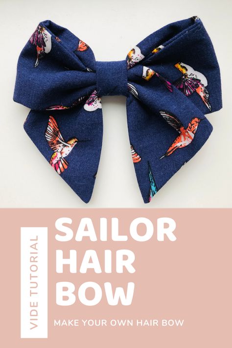 Sailor Bow Tutorial Free Pattern, Dog Bow Sewing Pattern, How To Make Sailor Bows, How To Make A Sailor Bow, Hair Tie Bows Diy, Making Hair Bows Out Of Fabric, Hair Bow Sewing Pattern Free, Hairbow Making Tutorials, How To Sew Bows For Hair