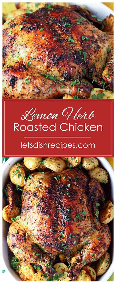 Full Chicken Recipes, Lemon Herb Roasted Chicken, Whole Chicken Recipes Oven, Baked Whole Chicken Recipes, Herb Roasted Chicken Breast, Oven Roasted Whole Chicken, Herb Chicken Recipes, Whole Baked Chicken, Lemon Roasted Chicken