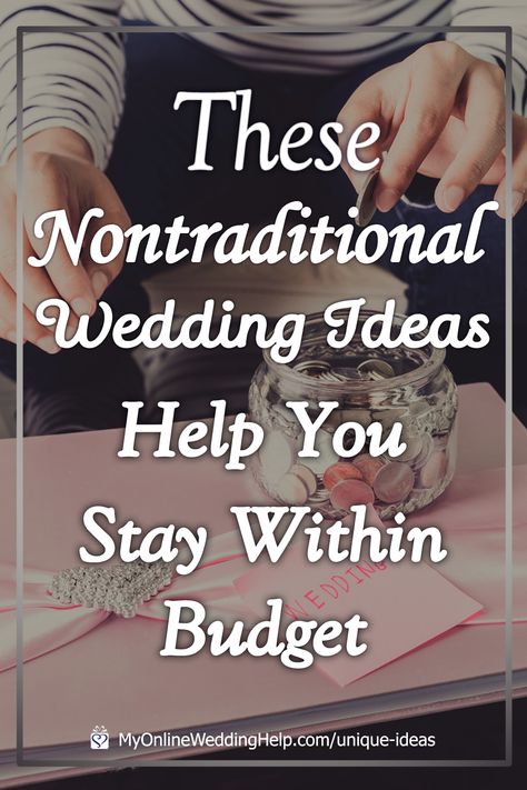 How to Stay Within Your Wedding Budget By Taking the Road Less Traveled. These nontraditional wedding ideas will help you stay within your budget. It's a WHOLE BUNCH of unconventional wedding ideas on a budget to think about as you plan a wedding. Only on the MyOnlineWeddingHelp.com blog. Unique Things For Wedding, 2nd Wedding Ideas, Queer Wedding Ideas, Interactive Wedding Ideas, Wedding Nontraditional, Unconventional Wedding Ideas, Nontraditional Wedding Ideas, Frugal Wedding Ideas, Wedding In May