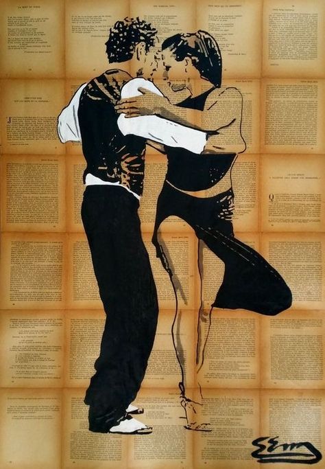 Tango Art, Dance Artwork, Latin Dancing, Ancient Writing, Tango Dancers, Dancing Drawings, Newspaper Art, Dance Paintings, Swing Dancing