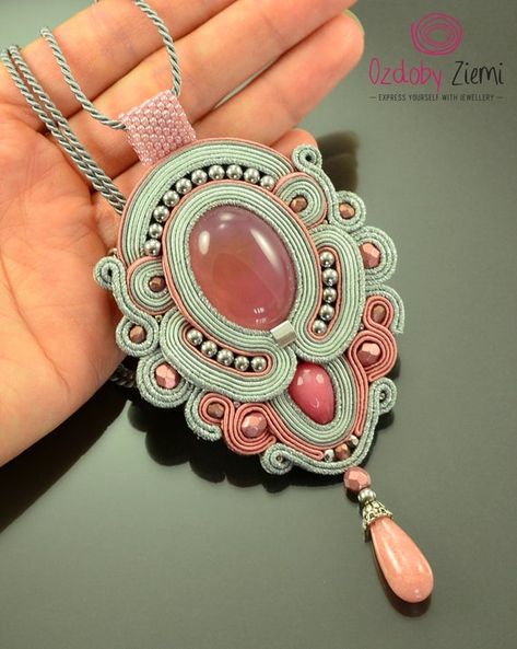 Long gray pink soutache necklace, blush pink necklace, long gray silver fancy pendant, boho pink pendant, blush pink gemstone necklace, ***** FAST SHIPPING - order is delivered to you by COURIER SHIPMENT ***** (phone number required)! I created this bohemian gray and pink soutache pendant with Soutache Pattern, Shibori Ribbon, Fancy Pendant, Pink Gemstone Necklace, Hand Embroidered Jewelry, Soutache Pendant, Long Bridal Earrings, Beaded Brooches, Pink Pendant