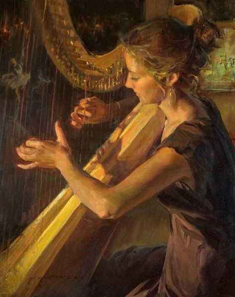 WHISPERS OF HEAVEN, BY DANIEL F. GERHARTZ Daniel F Gerhartz, Art Bizarre, Russian Painting, Painted Ladies, Musical Art, Painting Of Girl, Arte Inspo, Jackson Pollock, Painting Gallery