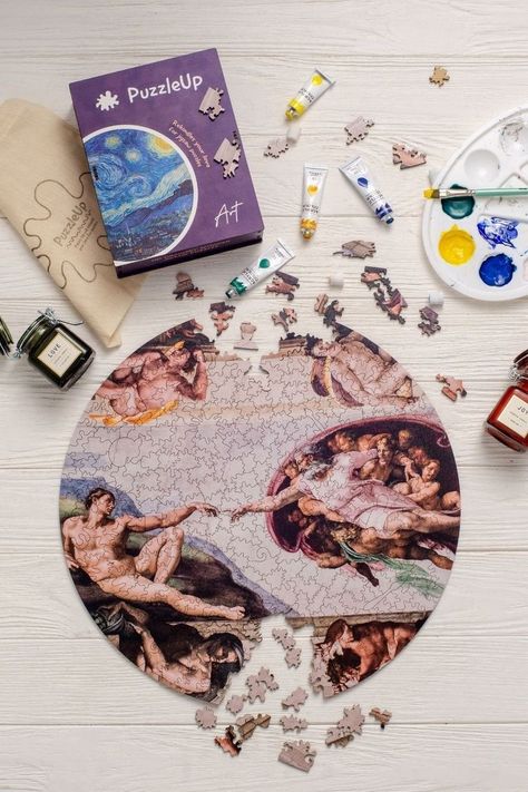 Jigsaw Puzzle Aesthetic, Puzzle Aesthetic, Cool Jigsaw Puzzles, Board Game Room, The Sistine Chapel, Free Jigsaw Puzzles, First Human, The Creation Of Adam, Art Puzzle