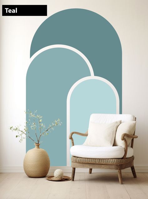 Unique Home in a minute. Murals and Decals Made in VA, USA Make your space modern and cozy. Wide range of colors and sizes to fit any project.  Decals are Self Adhesive Peel and Stick.  All sizes are in a drop down menu. But we are always ready to work on a custom project for you. HOW TO APPLY: Simply peel and stick this arch wall decal according to the application instructions and transform your room to the unique and cozy space.  COLOR DISCLAIMER: Due to inconsistencies between monitors, color Blue Arch Painted On Wall, Large Wall Painting Ideas, Arched Wall Paint, Ocean Painted Wall, Wall Mural Home, Color Block Walls Paint Ideas, Wall Paint Ideas Creative, Wall Arch Paint, Wall Painting Patterns Ideas