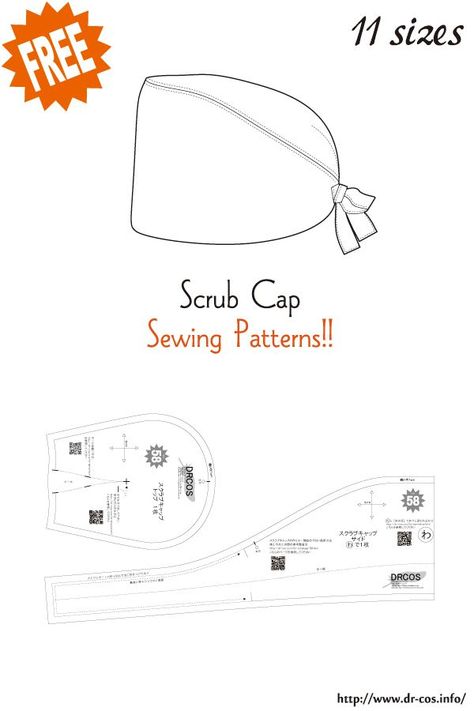 Make Scrub, Sewing Patterns Free Beginner, Scrub Hat Patterns, Scrub Caps Pattern, Sewing Hats, Japanese Sewing Patterns, Bouffant Scrub Caps, Hat Patterns Free, Free Sewing Patterns