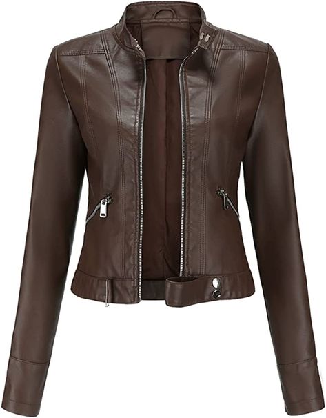 YFFUSHI Women Classic Faux Leather PU Moto Biker Jacket Short Slim Fit Casual Zip Up Coat : Amazon.co.uk: Clothing Faux Leather Jacket Women, Stylish Leather Jacket, Short Leather Jacket, Leather Coat Womens, Ladies Short Jackets, Pu Leather Jacket, Classic Jacket, Brown Leather Jacket, Leather Biker Jacket