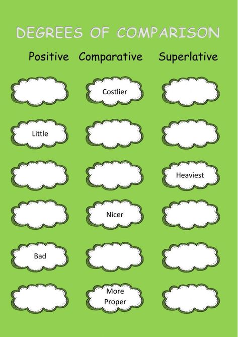 Degrees Of Comparison Activities, This Or That Worksheet, Degrees Of Adjectives Worksheets, Degrees Of Comparison Worksheets, Comparison Of Adjectives, Beautiful Doodles, Tense Worksheet, English Language Learning Activities, Past Tense Worksheet